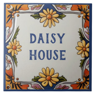 Rustic Daisy Blume Custom House Name Plate Zeichen Fliese