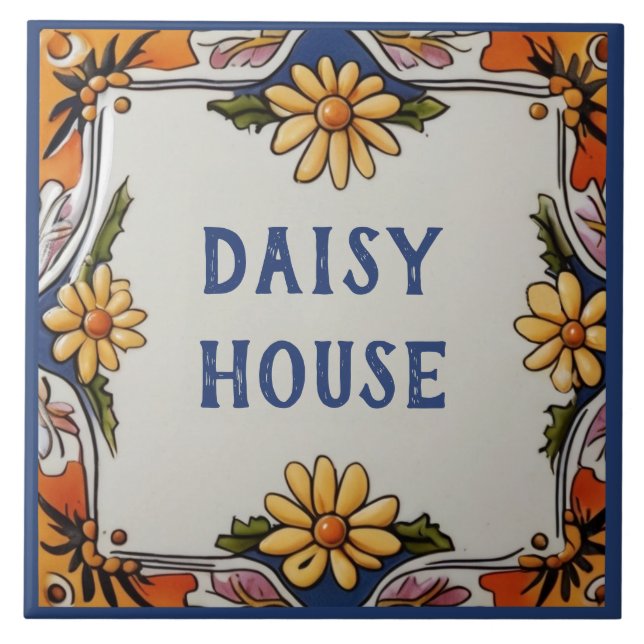 Rustic Daisy Blume Custom House Name Plate Zeichen Fliese (Vorderseite)