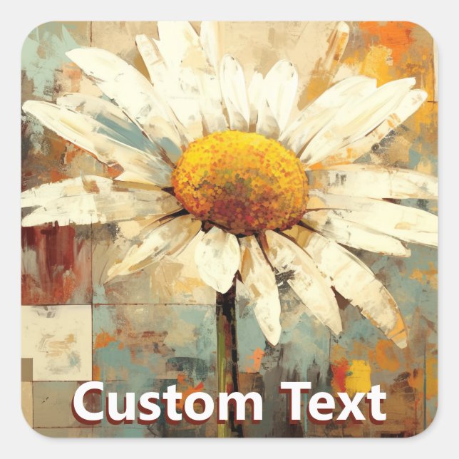 Rustic Daisy Flower Art Custom Quadratischer Aufkleber (Vorderseite)