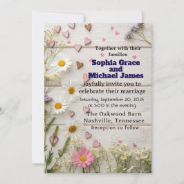 Rustic Daisy & Heart Wedding Einladung