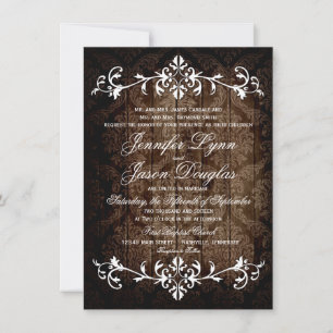 Rustic Damask Wood Blüh Hochzeitseinladungen Einladung