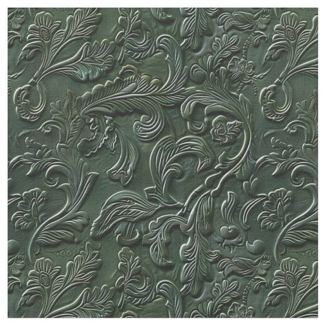 Rustic dark green tooled leather floral stoff (Nahaufnahme)