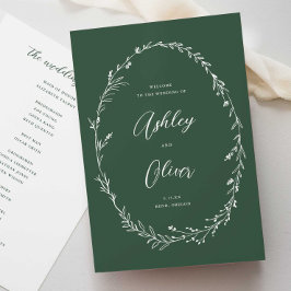 Rustic Dark Green Wildflower Wreath Wedding Programm