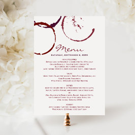 Rustic Dark Red Wine Stain Hochzeitsessen Menükarte