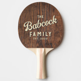 Rustic Dark Walnut Wood Retro Family Name & Year Tischtennis Schläger