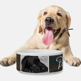 Rustic Dark Wood Dog Name in Black Script 2 Foto Napf
