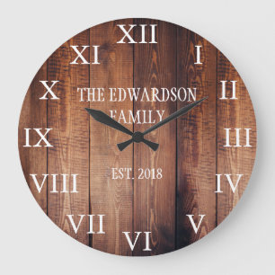 Rustic dark wood family name farmhouse große wanduhr