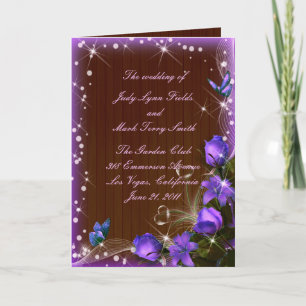 Rustic Dark Wood Lila Floral Programmkarte Karte