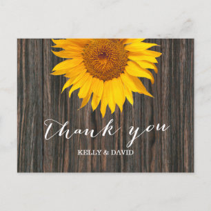 Rustic Dark Wood & Sunflower Wedding Vielen Dank Postkarte
