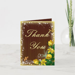 Rustic Dark Wood Yellow Floral Wedding Vielen Dank Karte