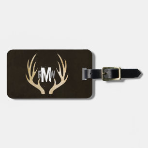 Rustic Deer Antler Monogram Gepäckmarke   Grunge Gepäckanhänger