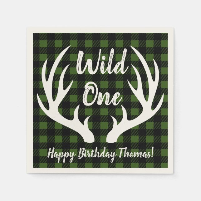 Rustic Deer Antlers Buffalo Karo Kariert Wild One Serviette (Vorderseite)