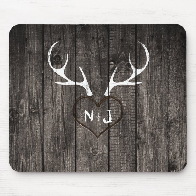 Rustic Deer Antlers & Carved Heart Country Mousepad (Vorne)