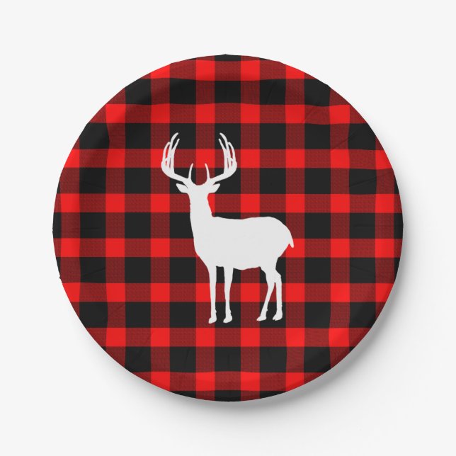 Rustic Deer Buck Buffalo Kariert Pappteller (Vorderseite)