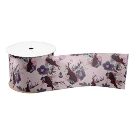 Rustic Deer Head Mauve Floral Baby Girl Dusche Satinband