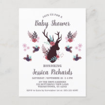 Rustic Deer Head Mauve Floral Girl Baby Dusche