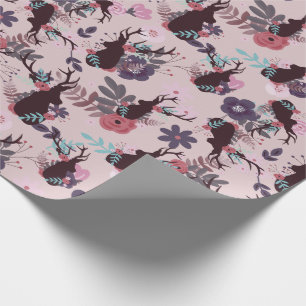 Rustic Deer Head Mauve Floral Girl Baby Dusche Geschenkpapier