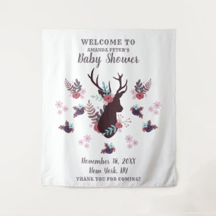 Rustic Deer Head Mauve Floral Girl Baby Dusche Wandteppich