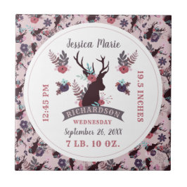 Rustic Deer Head New Baby Girl Birth Record Stats Fliese