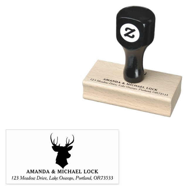 Rustic Deer Head Stag Wedding Rücksendeadresse Gummistempel (Stempel)