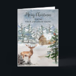 Rustic Deer Niece and Husband Christmas Karte<br><div class="desc">Frohe Weihnachten für Nichte und Ehemannskarte mit einer rustikal schneebedeckten Hütte im Wald und nachdenklichen Vers.</div>
