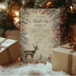 Rustic Deer Pine Berry Weihnachtsgebäck Party Einladung