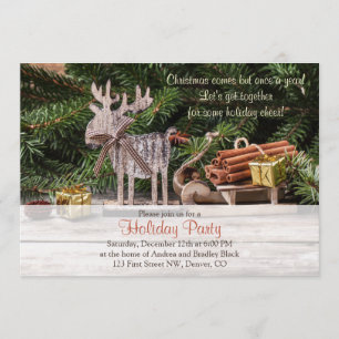 Rustic Deer Sleigh Weihnachtsfeier Einladung