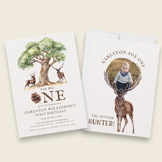 Rustic Deer "The Big ONE" First Birthday Invitatio Einladung