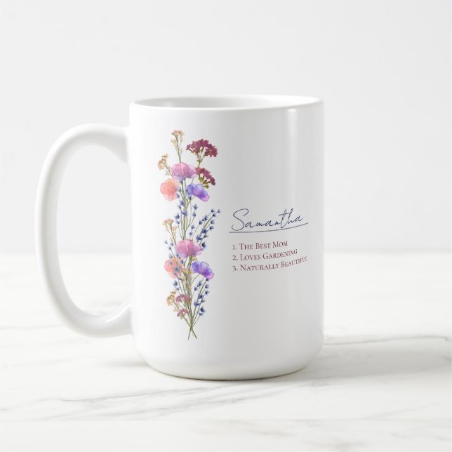 Rustic Delicate Acrylic Wildflower Personalized Kaffeetasse (Links)