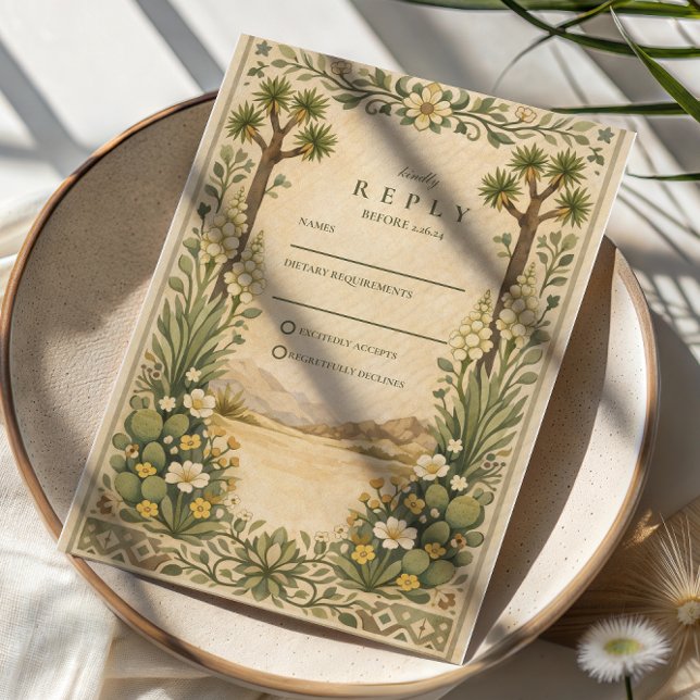 Rustic Desert Botanical Wedding RSVP Karte (Von Creator hochgeladen)