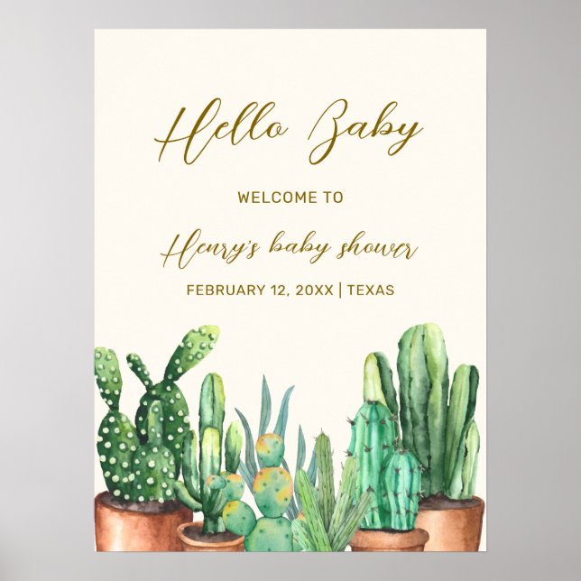 Rustic Desert Cactus Garden Baby Dusche Willkommen Poster (Vorne)