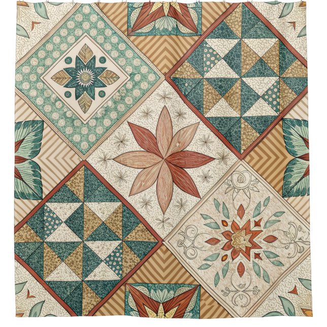 Rustic Diamond Patchwork Pattern - Geometric Duschvorhang (Vorderseite)