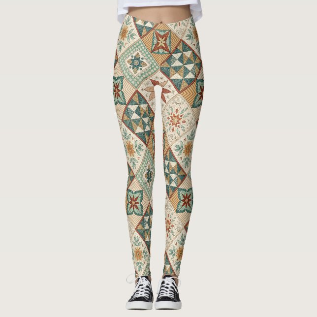 Rustic Diamond Patchwork Pattern - Geometric Leggings (Vorderseite)