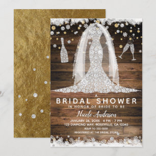 Rustic Diamond Wedding Dress Gold Brautparty Einladung