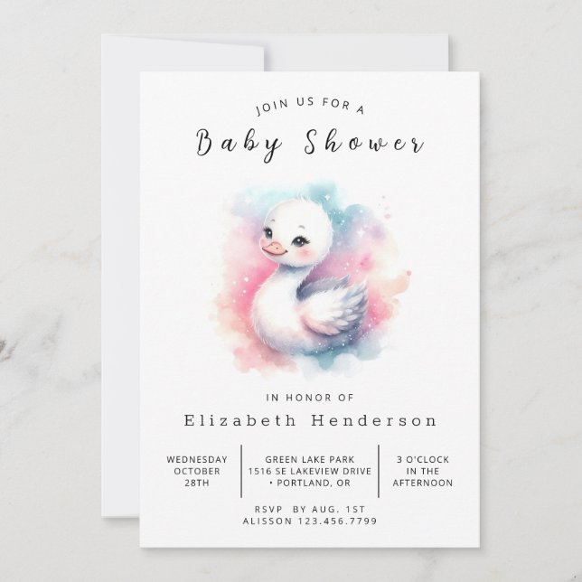Rustic Digital Swan Baby Dusche Einladung (Vorderseite)