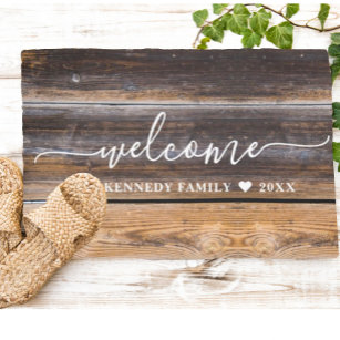 Rustic Distressed Wood Family Name Welcome Fußmatte