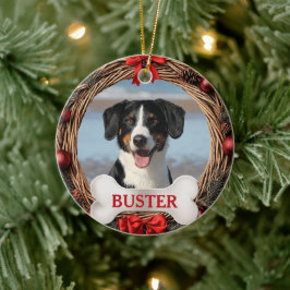 Rustic Dog Christmas Tree Ornament with Bone