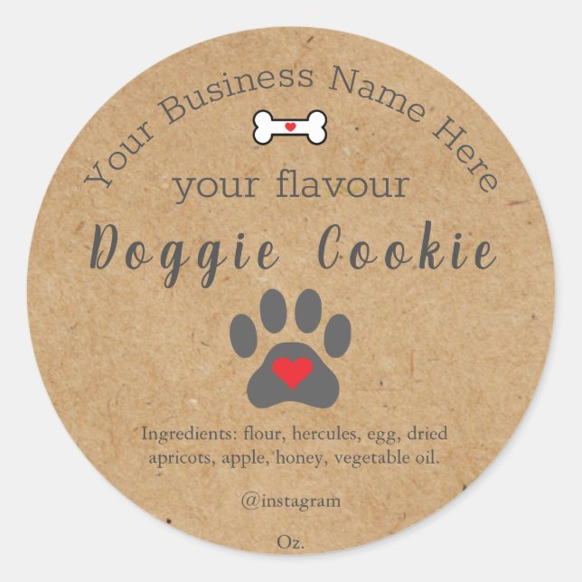 Rustic Dog Paw Custom Doggie Cookie Runder Aufkleber (Vorderseite)