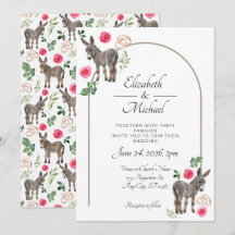 Rustic Donkey Floral Pink Wedding Invitation
