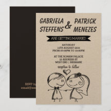 Rustic Doodle Couple Wedding Einladung