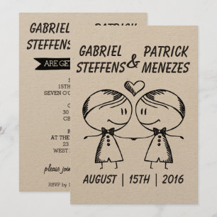 Rustic Doodle Gay Wedding Einladung