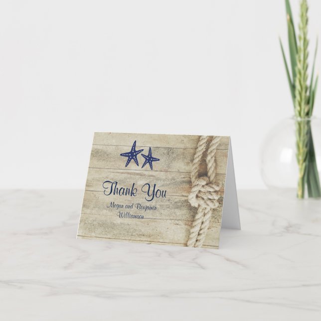 Rustic Driftwood Nautical Beach Wedding Vielen Dan Dankeskarte (Vorderseite)