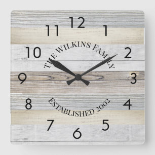 Rustic Driftwood Personalized Square Wall Clock Quadratische Wanduhr