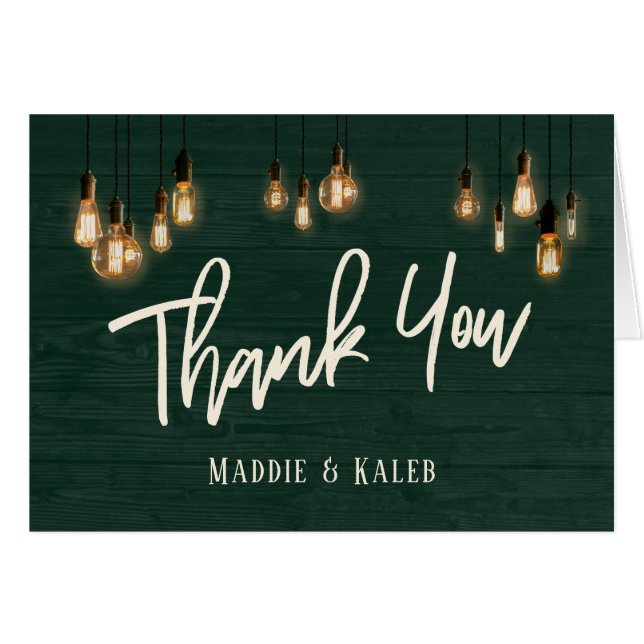 Rustic Dunkelgrünes Holz mit Edison Lights Vielen  (Vorderseite (Horizontal))