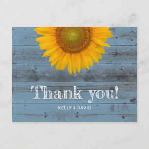 Rustic Dusty Blue Barn Wood Sunflower Vielen Dank Postkarte