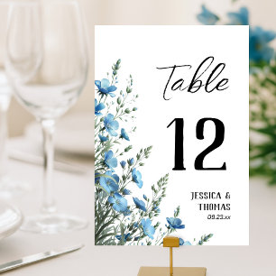 Rustic Dusty Blue Boho Chic Wildblumen Hochzeit Tischnummer