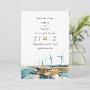 Rustic Dusty Blue Coastal Windmill Beachy Wedding Einladung