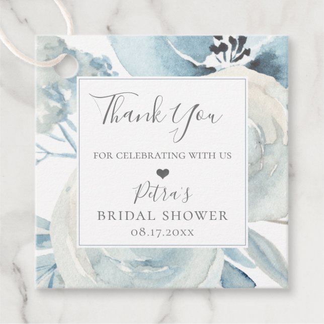 Rustic Dusty Blue Floral Bouquet Vielen Dank Geschenkanhänger (Vorderseite)