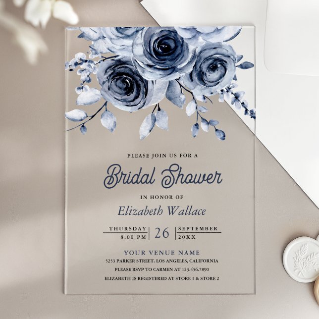 Rustic Dusty Blue Floral Bridal Shower Acryleinladungen (Von Creator hochgeladen)