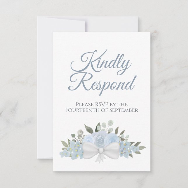 Rustic Dusty Blue Floral Kindly Respektierung Hoch RSVP Karte (Vorderseite)